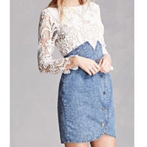 Beautiful lace and denim mini dress.